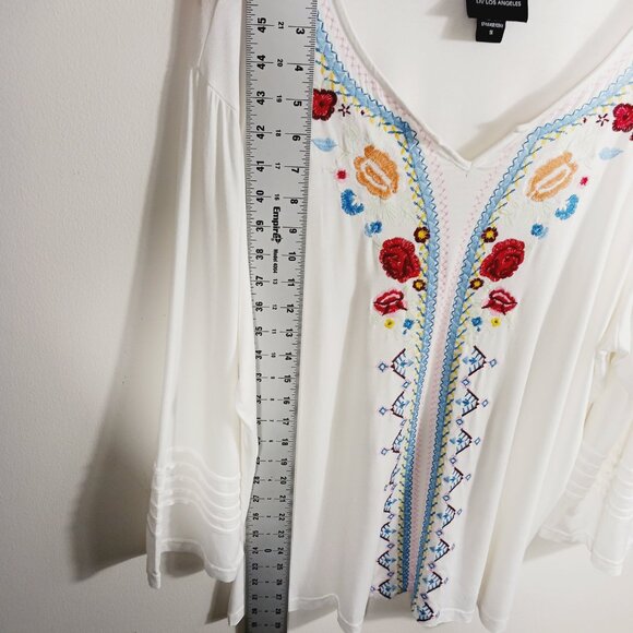 Liv Los Angeles 1X Long Sleeve Creamy White Embroidered Top, Boho, Bohemian - Picture 14 of 16